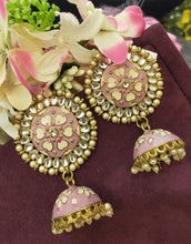 Load image into Gallery viewer, Akshara Hand Painted Polki Jhumki Earrings
