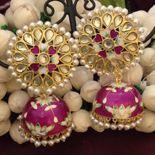 Load image into Gallery viewer, Akshara Hand Painted Polki Jhumki Earrings