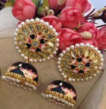 Load image into Gallery viewer, Akshara Hand Painted Polki Jhumki Earrings