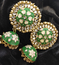 Load image into Gallery viewer, Akshara Hand Painted Polki Jhumki Earrings