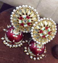 Load image into Gallery viewer, Akshara Hand Painted Polki Jhumki Earrings