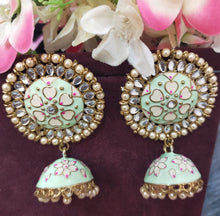Load image into Gallery viewer, Akshara Hand Painted Polki Jhumki Earrings