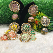 Load image into Gallery viewer, Akshara Hand Painted Polki Jhumki Earrings