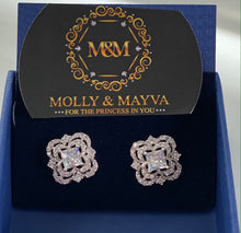 Load image into Gallery viewer, Women White/Rose Gold Plated Square American Diamond Earrings Anniversary Birthday Valentines Day Mothers day Jewelry Gifts for Her Wife Girlfriend