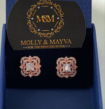 Load image into Gallery viewer, Women White/Rose Gold Plated Square American Diamond Earrings Anniversary Birthday Valentines Day Mothers day Jewelry Gifts for Her Wife Girlfriend