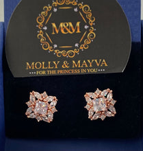 Load image into Gallery viewer, Women White/Rose Gold Plated Square American Diamond Earrings Anniversary Birthday Valentines Day Mothers day Jewelry Gifts for Her Wife Girlfriend