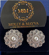 Load image into Gallery viewer, Women White/Rose Gold Plated Flower with Pearl American Diamond Earrings Anniversary Birthday Valentines Day Mothers day Jewelry Gifts for Her Wife Girlfriend