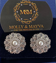 Load image into Gallery viewer, Women White/Rose Gold Plated Flower with Pearl American Diamond Earrings Anniversary Birthday Valentines Day Mothers day Jewelry Gifts for Her Wife Girlfriend