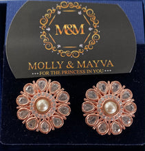 Load image into Gallery viewer, Women White/Rose Gold Plated Flower with Pearl American Diamond Earrings Anniversary Birthday Valentines Day Mothers day Jewelry Gifts for Her Wife Girlfriend