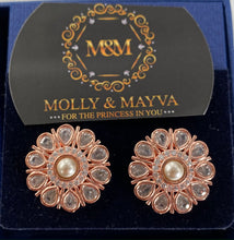 Load image into Gallery viewer, Women White/Rose Gold Plated Flower with Pearl American Diamond Earrings Anniversary Birthday Valentines Day Mothers day Jewelry Gifts for Her Wife Girlfriend