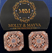 Load image into Gallery viewer, Women White/Rose Gold Plated Square American Diamond Earrings Anniversary Birthday Valentines Day Mothers day Jewelry Gifts for Her Wife Girlfriend