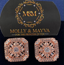 Load image into Gallery viewer, Women White/Rose Gold Plated Square American Diamond Earrings Anniversary Birthday Valentines Day Mothers day Jewelry Gifts for Her Wife Girlfriend