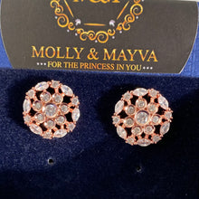 Load image into Gallery viewer, Women White/Rose Gold Plated Round American Diamond Earrings Anniversary Birthday Valentines Day Mothers day Jewelry Gifts for Her Wife Girlfriend