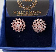 Load image into Gallery viewer, Women White/Rose Gold Plated Flower American Diamond Earrings Anniversary Birthday Valentines Day Mothers day Jewelry Gifts for Her Wife Girlfriend