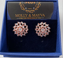 Load image into Gallery viewer, Women White/Rose Gold Plated Flower American Diamond Earrings Anniversary Birthday Valentines Day Mothers day Jewelry Gifts for Her Wife Girlfriend