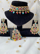 Load image into Gallery viewer, 'MAHI'  Mirror/ Necklace Set - Antique Gold & Multi colour stones
