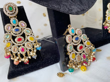Load image into Gallery viewer, 'MAHI'  Mirror/ Necklace Set - Antique Gold & Multi colour stones