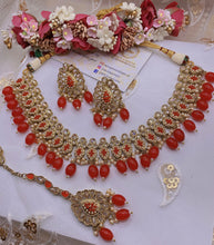 Load image into Gallery viewer, BANI Antique Gold Polki Kundan Necklace Set - RED