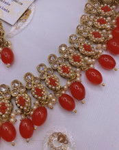 Load image into Gallery viewer, BANI Antique Gold Polki Kundan Necklace Set - RED