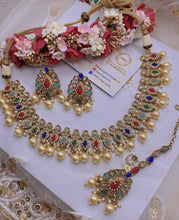 Load image into Gallery viewer, BANI Antique Gold Polki Kundan Necklace Set - Multi