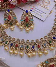Load image into Gallery viewer, BANI Antique Gold Polki Kundan Necklace Set - Multi