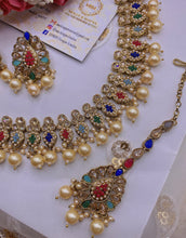 Load image into Gallery viewer, BANI Antique Gold Polki Kundan Necklace Set - Multi