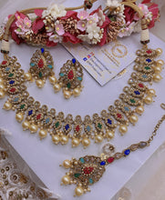 Load image into Gallery viewer, BANI Antique Gold Polki Kundan Necklace Set - Multi