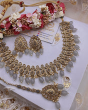 Load image into Gallery viewer, BANI Antique Gold Polki Kundan Necklace Set - GREY