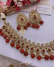 Load image into Gallery viewer, BANI Antique Gold Polki Kundan Necklace Set - MAROON