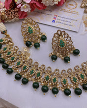 Load image into Gallery viewer, BANI Antique Gold Polki Kundan Necklace Set - Emerald Green