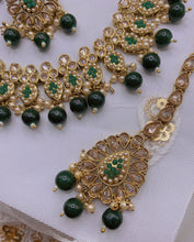 Load image into Gallery viewer, BANI Antique Gold Polki Kundan Necklace Set - Emerald Green