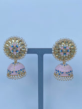 Load image into Gallery viewer, Akshara Hand Painted Polki Jhumki Earrings