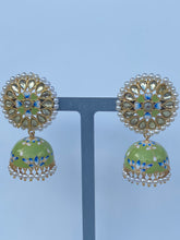 Load image into Gallery viewer, Akshara Hand Painted Polki Jhumki Earrings