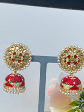 Load image into Gallery viewer, Akshara Hand Painted Polki Jhumki Earrings