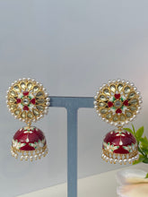 Load image into Gallery viewer, Akshara Hand Painted Polki Jhumki Earrings