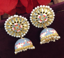 Load image into Gallery viewer, Akshara Hand Painted Polki Jhumki Earrings