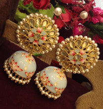 Load image into Gallery viewer, Akshara Hand Painted Polki Jhumki Earrings
