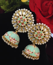 Load image into Gallery viewer, Akshara Hand Painted Polki Jhumki Earrings