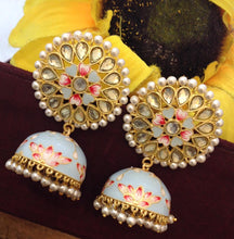 Load image into Gallery viewer, Akshara Hand Painted Polki Jhumki Earrings