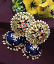 Load image into Gallery viewer, Akshara Hand Painted Polki Jhumki Earrings