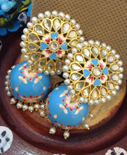 Load image into Gallery viewer, Akshara Hand Painted Polki Jhumki Earrings