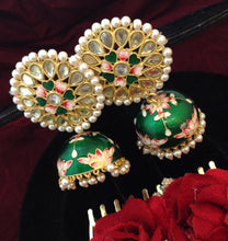 Load image into Gallery viewer, Akshara Hand Painted Polki Jhumki Earrings