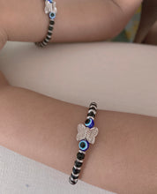 Load image into Gallery viewer, Black Silver Beads Evil Eye Indian Nazaria Bracelet
