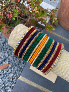 Yellow, blue and green Bangles set