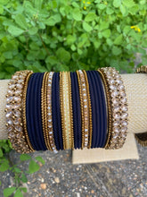 Load image into Gallery viewer, Antique gold and Navy Bangles set
