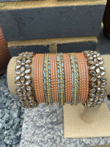 Pastel blue and peach Bangles set