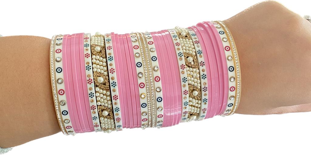 PINK UNIQUE STYLISH  TRADITIONAL RED CHOORA BANGLES SET