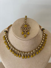 Load image into Gallery viewer, CHANCY Antique gold Polki Kundan necklace Set - YELLOW
