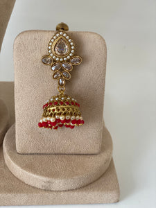 RED ANTIQUE GOLD 'AVREEN' NECKLACE JEWELLERY SET WITH JHUMKI EARRINGS