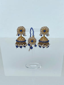 Aleena Earrings & Tikka set  - Blue